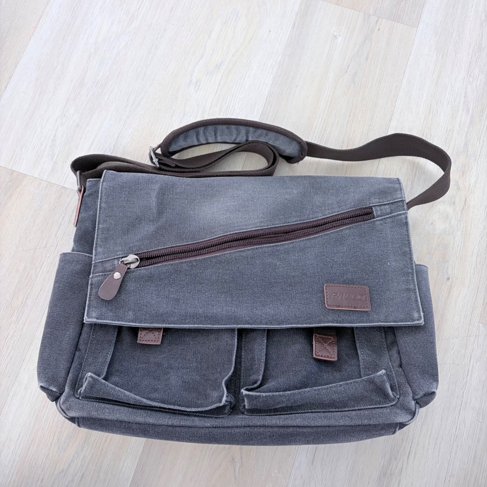 RAUUD Canvas Messenger Bag Charcoal Gray Laptop Crossbody Shoulder Bag